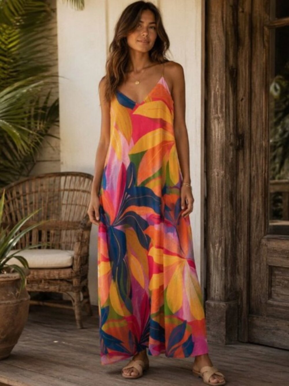 Nicole Miller New York Tropical Floral Maxi Dress - Size Small